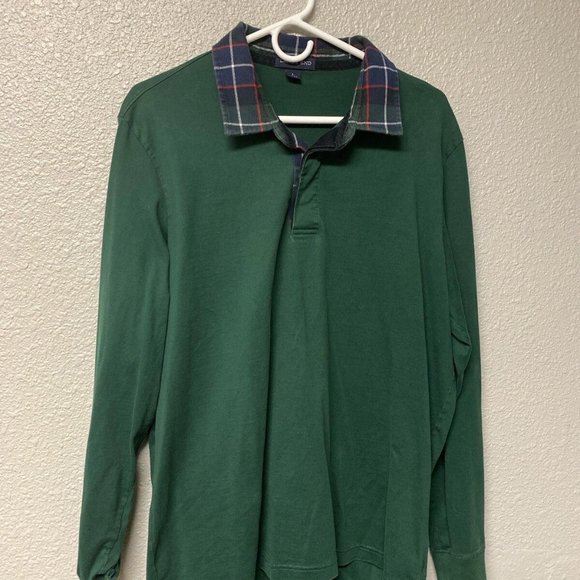 Lands End Mens Polo Shirt Long Sleeves Cotton Green Size Large - Picture 1 of 4